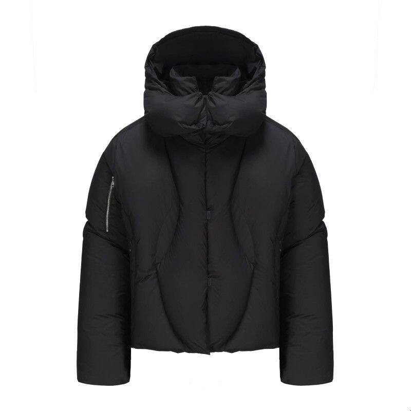 白鸭绒外套解构设计可拆卸帽子面包服保暖防风羽绒服男