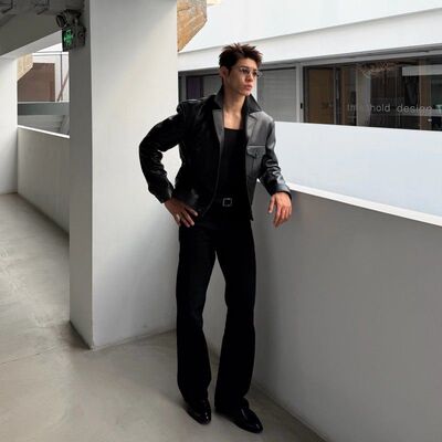 Flame Official 黑色美式重磅直筒牛仔裤通勤修身休闲长裤