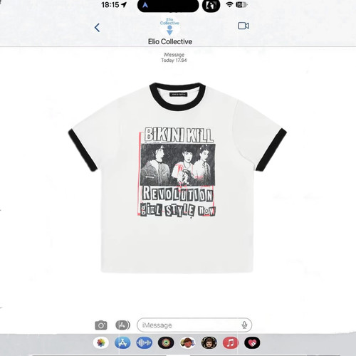 PSYCHO21 正肩显肩宽短款合身80S复古印花撞色拼接FIT短袖Tshirt