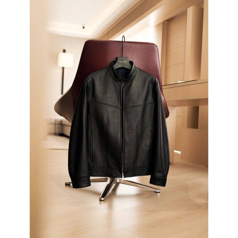 Manifold|美国进口小牛皮拼接立领Racer Jacket机车皮衣夹克外套
