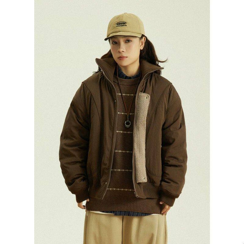 GoodNorth咖色羊羔毛针织高领羽绒服男女款冬季保暖解构加厚外套