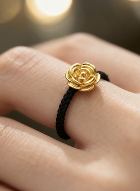 正品指环黄金足金999玫瑰花戒指3D硬金送女友老婆七夕情人节礼物