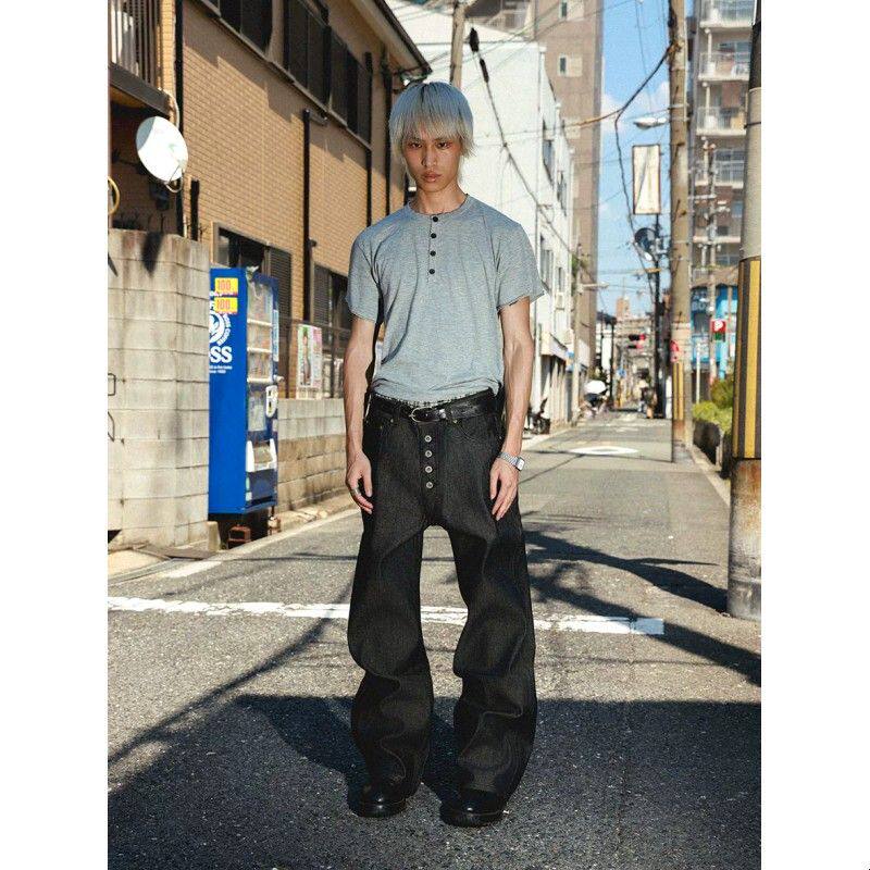 Big Production五连扣黑棉羽康龙环锭纺超宽松直筒牛仔裤原牛14oz