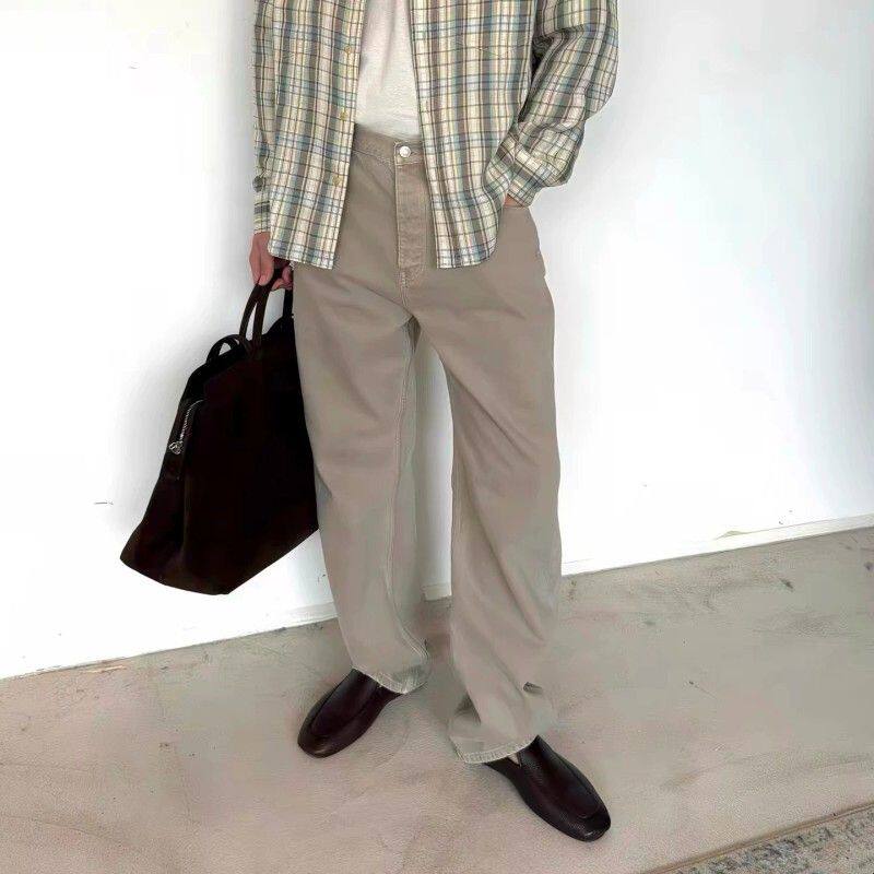 新晋裤王丨Row风Siouxie阿苏特染卡其灰牛仔裤休闲宽松直筒长裤男