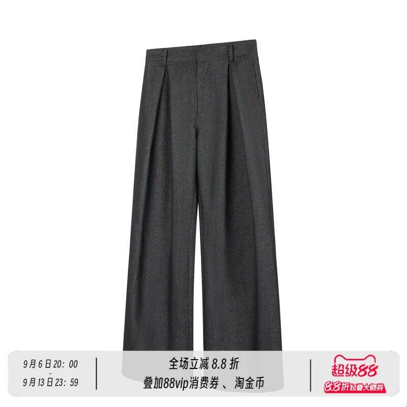 仿原牛 立体工字褶A字阔型弯刀西裤 通勤休闲裤长裤男女