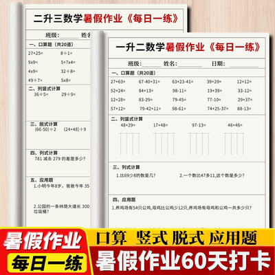 2025新数学暑假作业一二升三升四升五升六年级口算竖式脱式计算题
