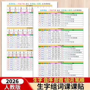 2026春人教版一年级下册每课课本生字不干胶写字表课课贴组词笔顺