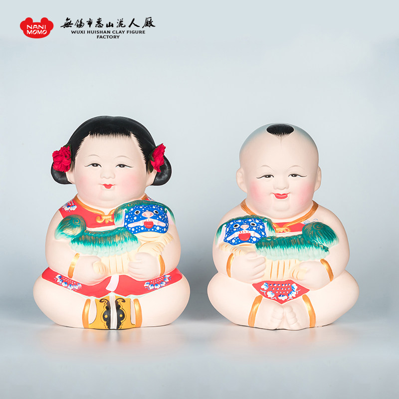 无锡惠山泥人大阿福经典款泥塑收藏送礼领导老板开业书房装饰摆件