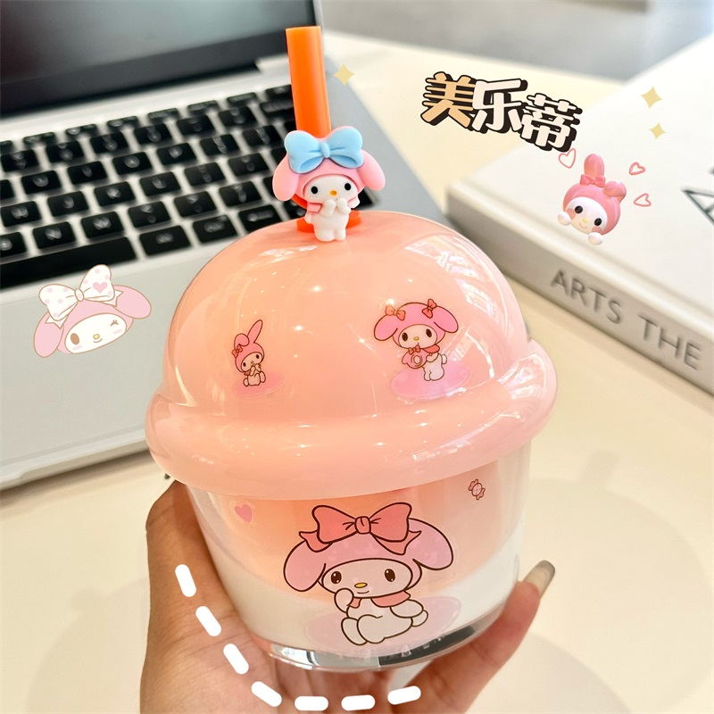 可爱吸管玻璃杯美乐蒂水杯ins高颜值便携牛奶咖啡杯迷你墩墩杯