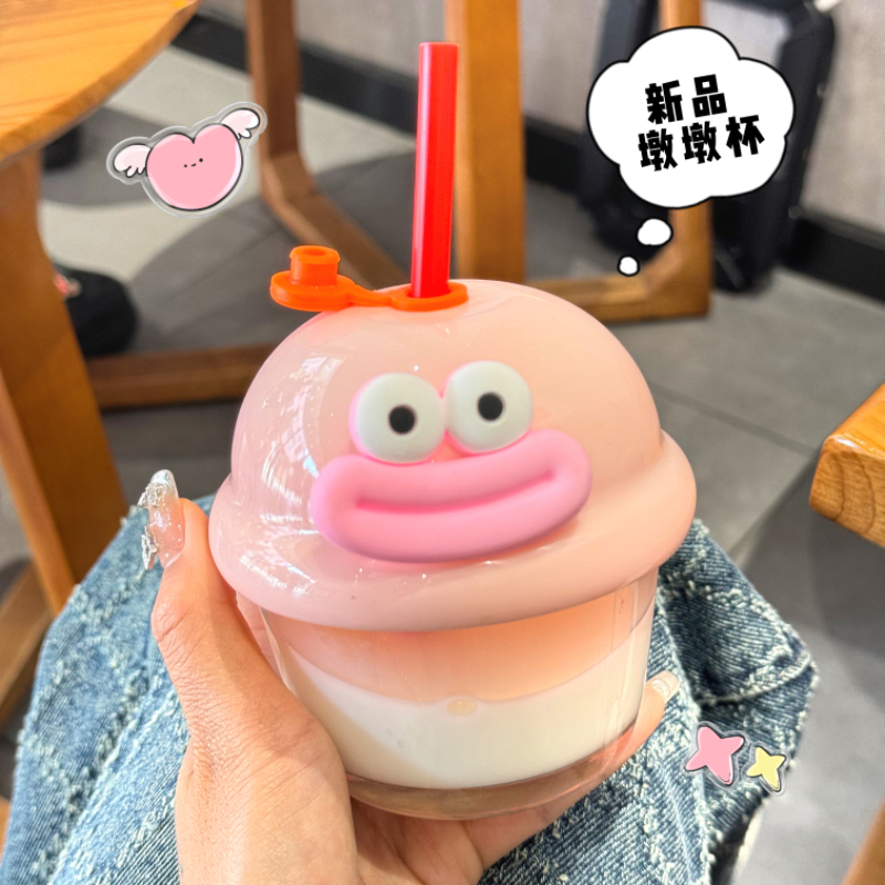 ins墩墩杯迷你水杯玻璃杯小奶杯女咖啡牛奶杯高颜值胖胖杯带吸管