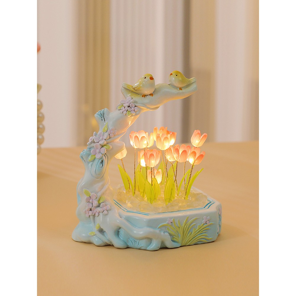 郁金香小夜灯摆件手工diy花鸟卧室书房装饰送七夕节闺蜜生日礼物