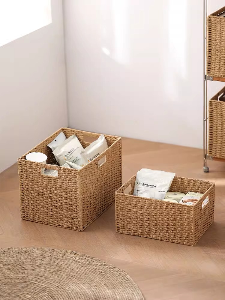 收纳篮编织收纳箱家用收纳蓝彷藤杂项收纳箱组织者抽屉式收纳箱