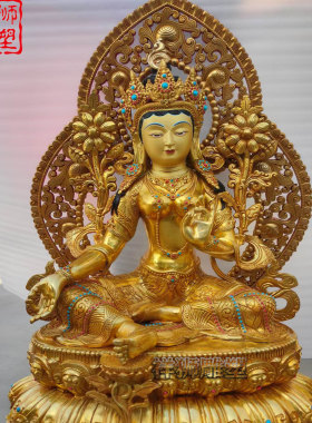 黄铜鎏金铸造绿度母佛像藏传密宗