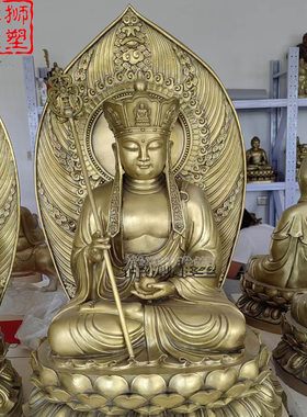 铜雕娑婆三圣佛像带背光制作批发