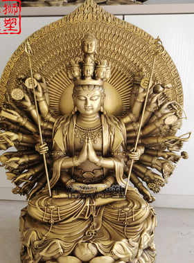 祥狮雕塑黄铜铸造千手观音佛像