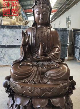祥狮雕塑彩绘铸铜观世音菩萨佛像