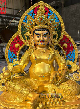 黄铜鎏金黄财神佛像带背光定制