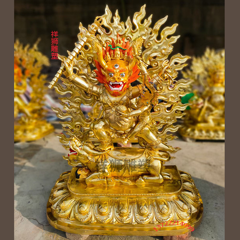 祥狮纯铜铸造地狱主法王阎罗王护法降阎魔尊密宗藏传唐卡佛像摆件