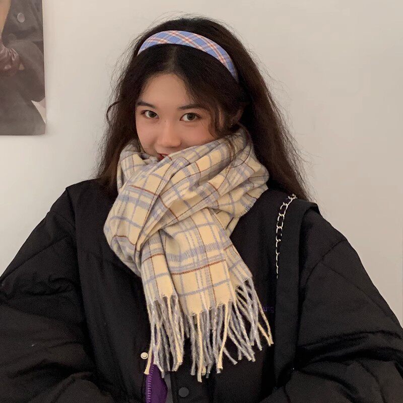 围巾格子毛毛围脖颈套披肩脖套保暖冬季送给女朋友女人高档网红款