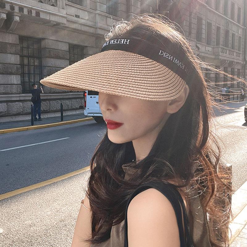冬季遮阳防晒帽女款2025新款帽子黑胶冬季洋气草编防紫外线空顶帽