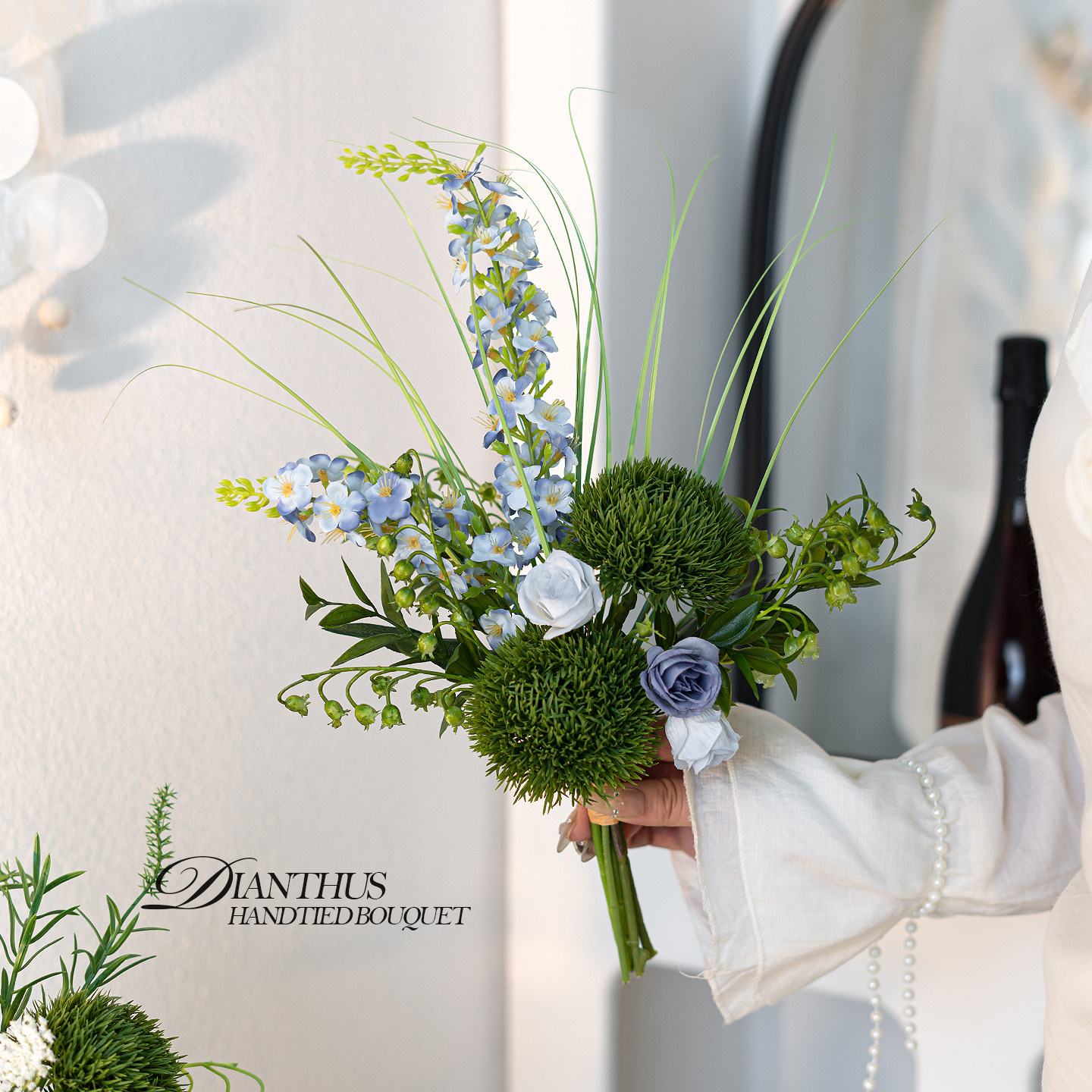 森系手捧花绿松球仿真花假花花束装饰摆设样板间客厅餐桌花摆件花