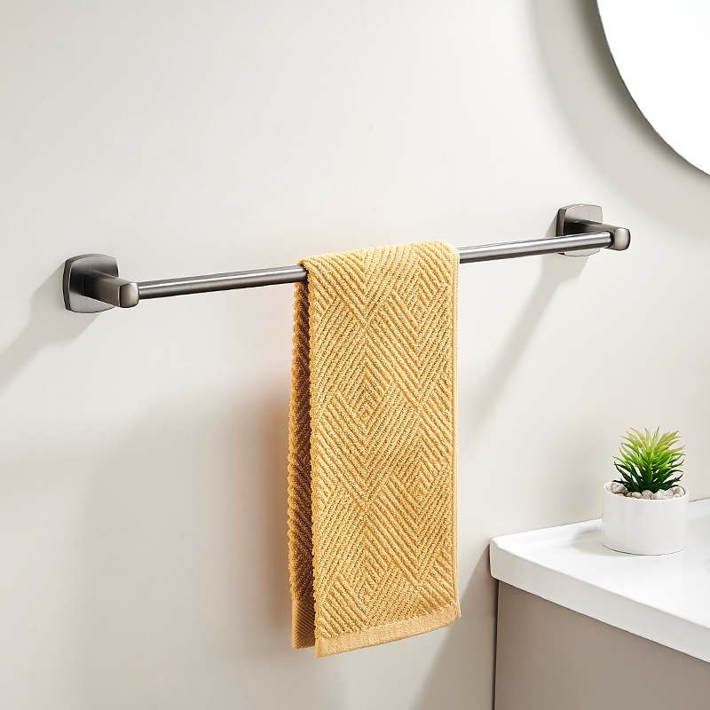 全铜毛巾架单杆毛巾杆水镀枪灰