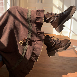 森女部落复古百搭高腰半身裙女2025新款 荷叶边撞色设计感长裙冬季