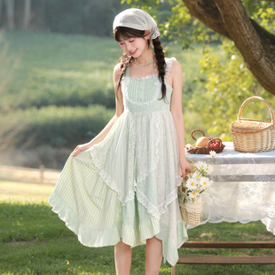 女装 森女部落原创法式 新款 不规则设计感吊带连衣裙夏季 森系修身