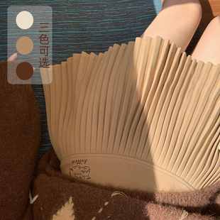 森女部落甜美风百搭A字短裙女2025新款 猫咪刺绣百褶高腰半身裙冬