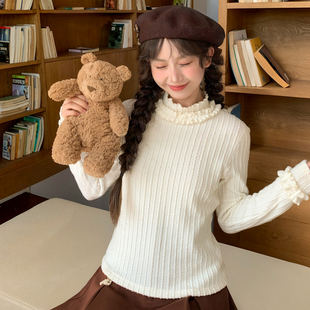 百搭针织打底衫 森女部落甜美纯色修身 秋季 T恤女2025新款 显瘦长袖