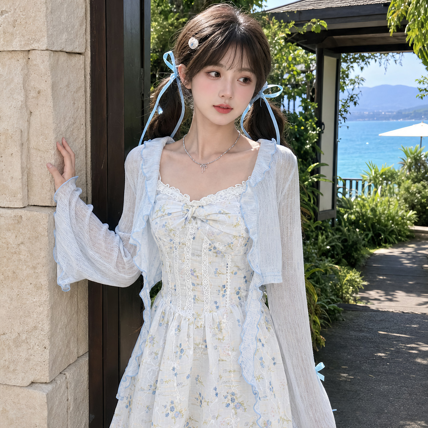森女部落旗舰店甜美吊带连衣裙女2026年碎花蕾丝花边收腰蛋糕裙夏