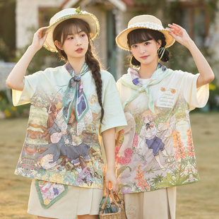 可爱减龄森女部落原创 圆领T恤短袖 林中王子 森系童话治愈系闺蜜装