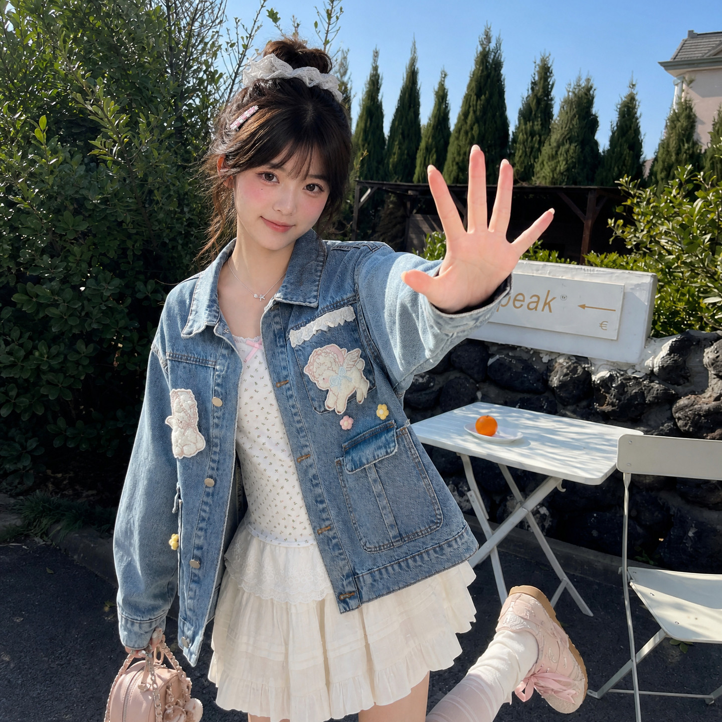 森女部落旗舰店萌趣蕾丝拼接设计感牛仔外套女2026甜美宽松外搭秋