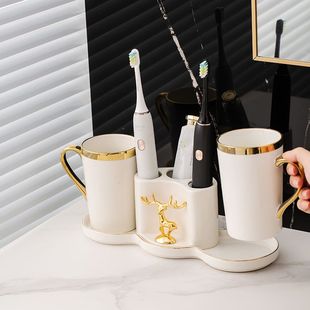 情侣洗漱杯轻奢网红牙杯置物架 刷牙杯子高档漱口杯牙刷杯家用新款