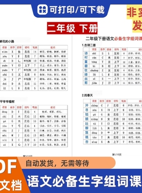 2025新版人教版小学二年级下册语文课课贴语文必备词电子档PDF