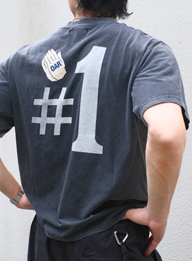 oarism 25SS 重洗裂纹#1印花T恤新品男水洗短宽纯棉休闲做旧短袖