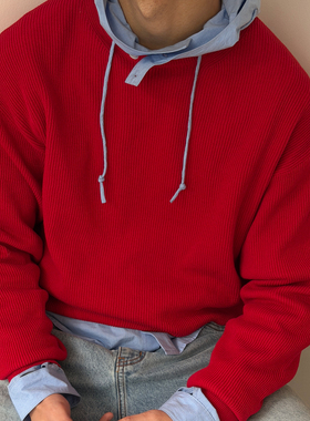 oarism 26SS 休闲针织套头衫新品男宽松纯色纯棉慵懒休闲长袖T恤