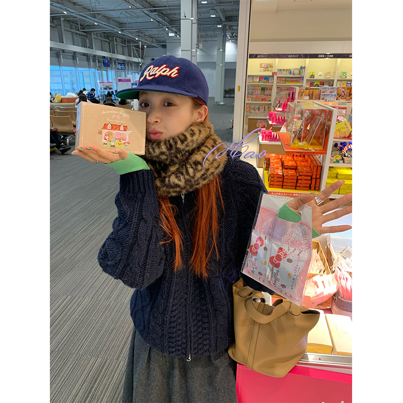 好好好！豹纹皮草摇粒绒多功能脖套柔软毛绒两面戴保暖帽子