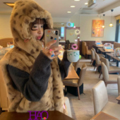 好好好 精灵造型连帽温柔小奶豹豹纹皮草保暖马甲