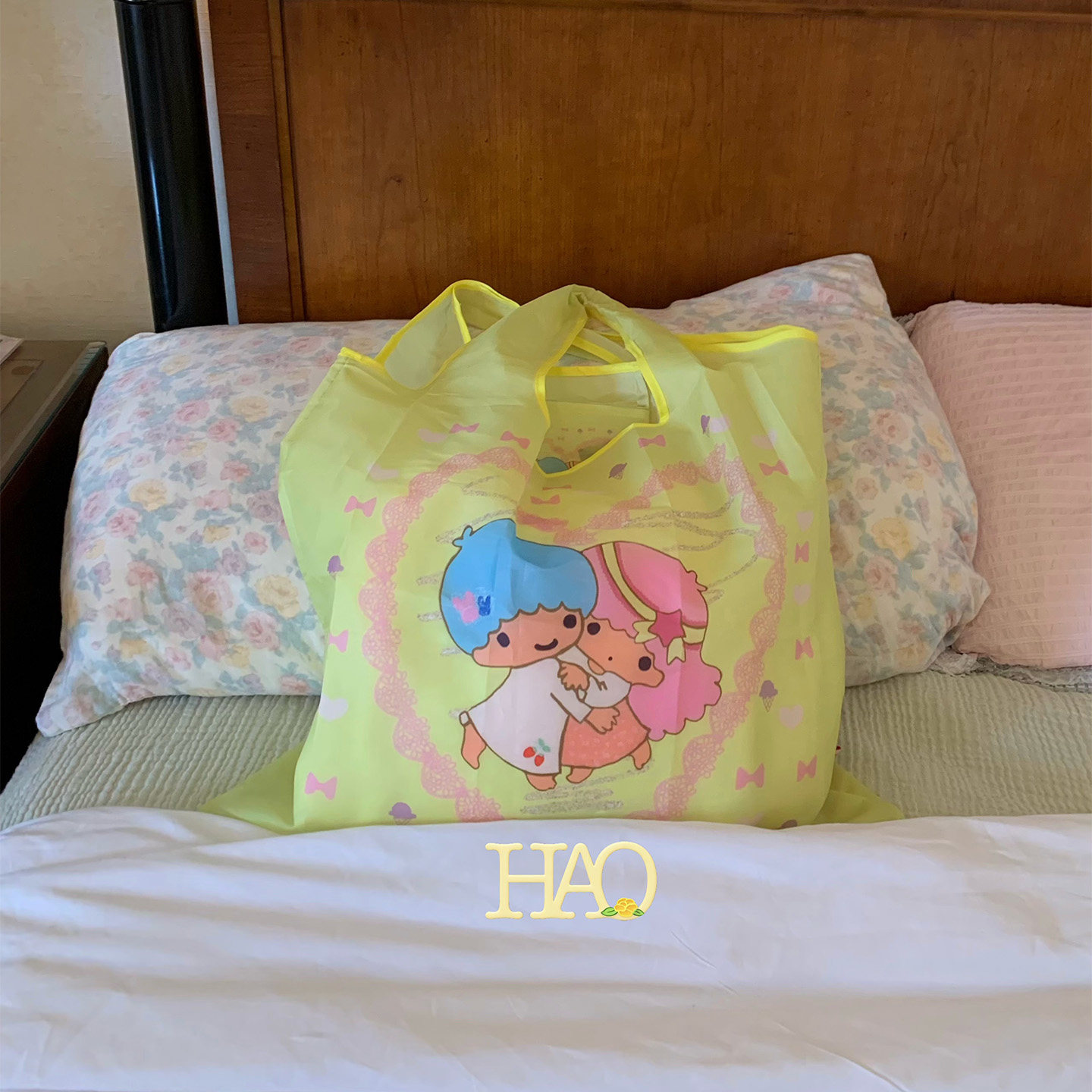 好好好!可爱回归!手绘复古双子星环保包便携可折叠大容量买菜包图片