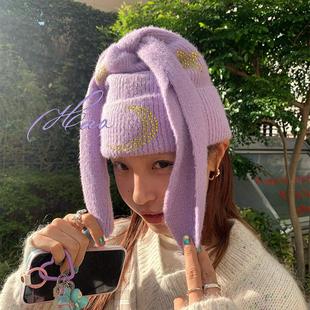 好好好！星月闪闪钻石兔兔耳朵高颅顶显脸小毛线帽