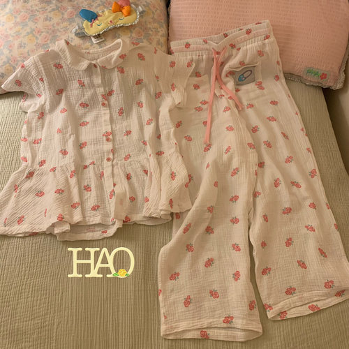 好好好!原创A类全棉纱复古玫瑰花娃娃领宽松感可外穿睡衣家居服