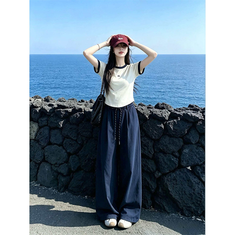 ootd运动服套装女夏季学生韩版宽松显瘦时尚短袖长裤休闲两件套潮