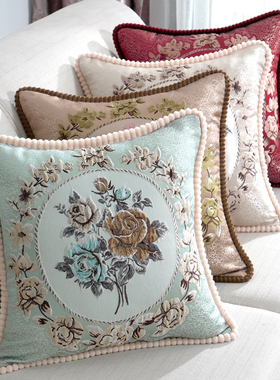欧式提花抱枕靠垫高档刺绣奢华靠枕靠背方形客厅卧室枕靠可选含芯