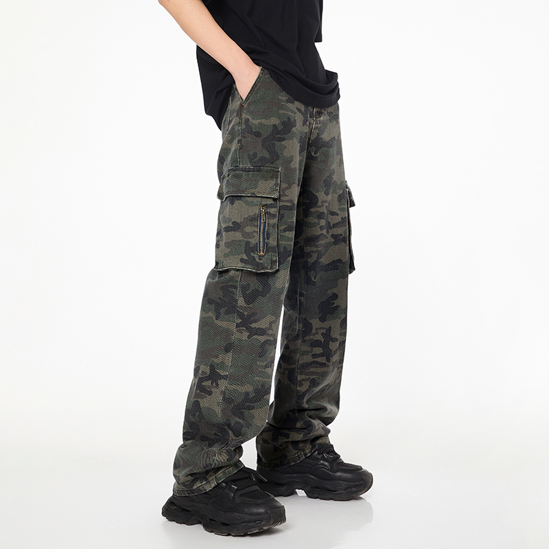 美式高街迷彩口袋工装牛仔裤