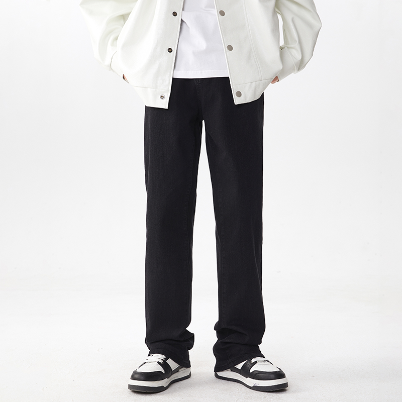 美式复古黑色水洗直筒牛仔裤