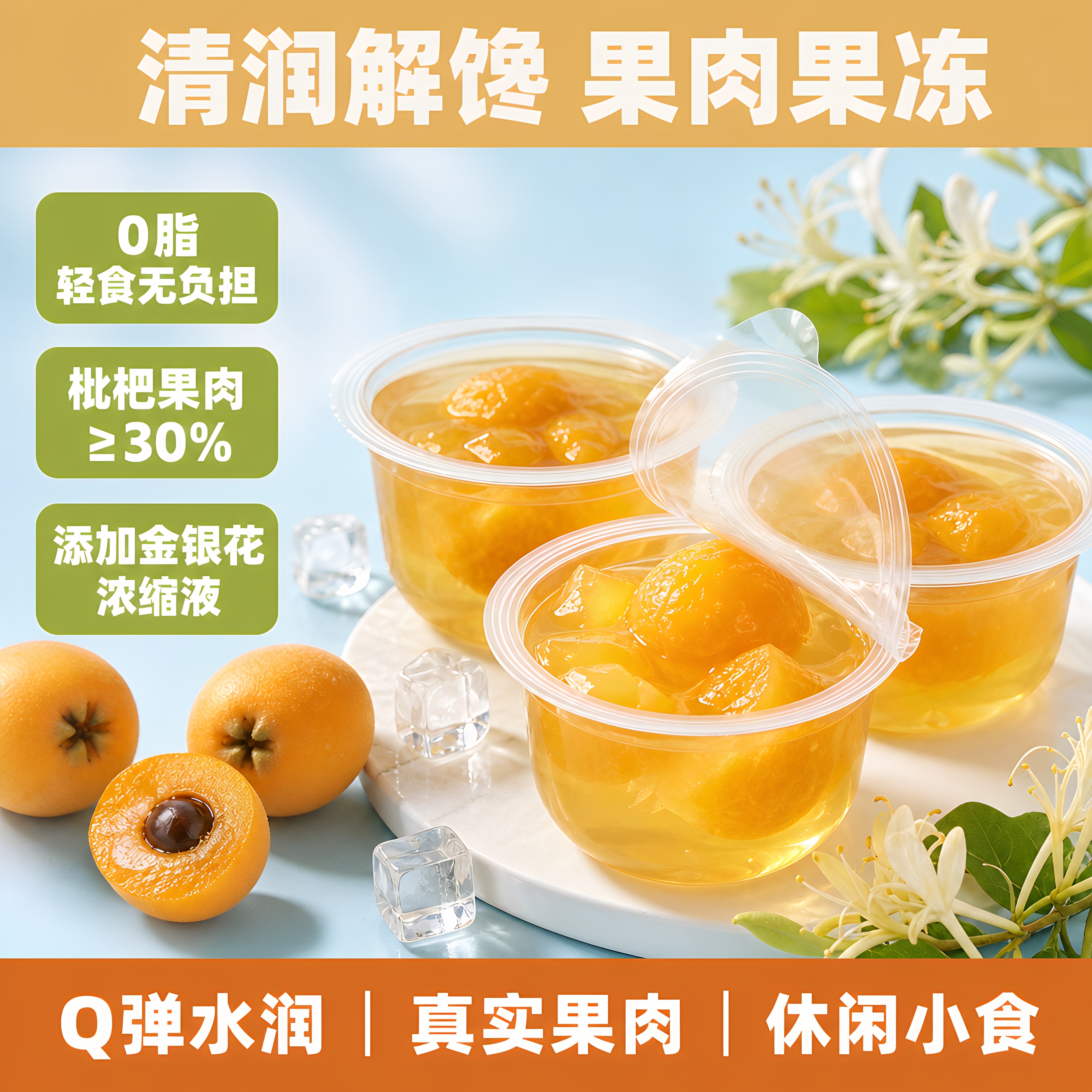 网红金银花枇杷果肉果冻0脂解腻