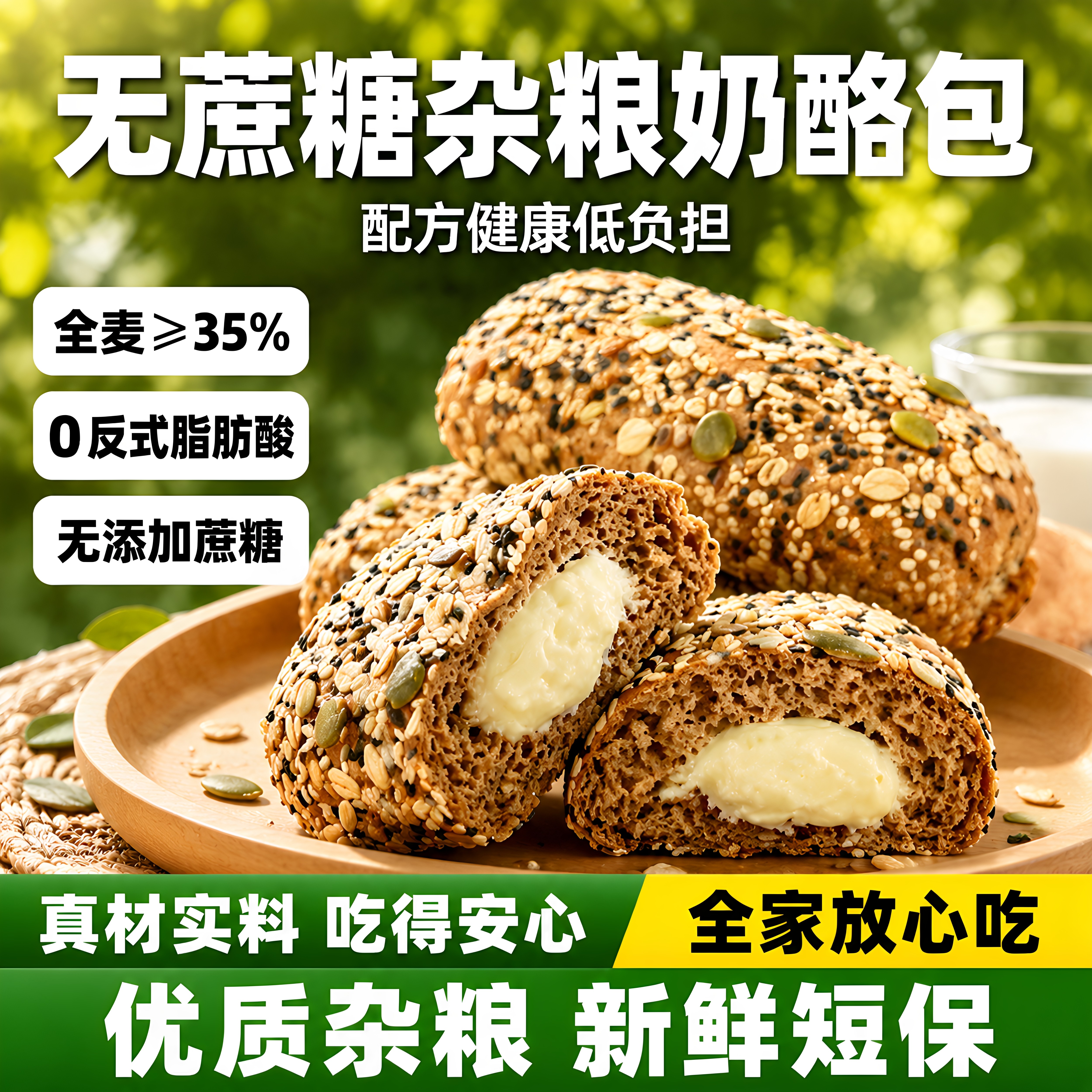杂粮奶酪包全麦夹心欧包无蔗糖