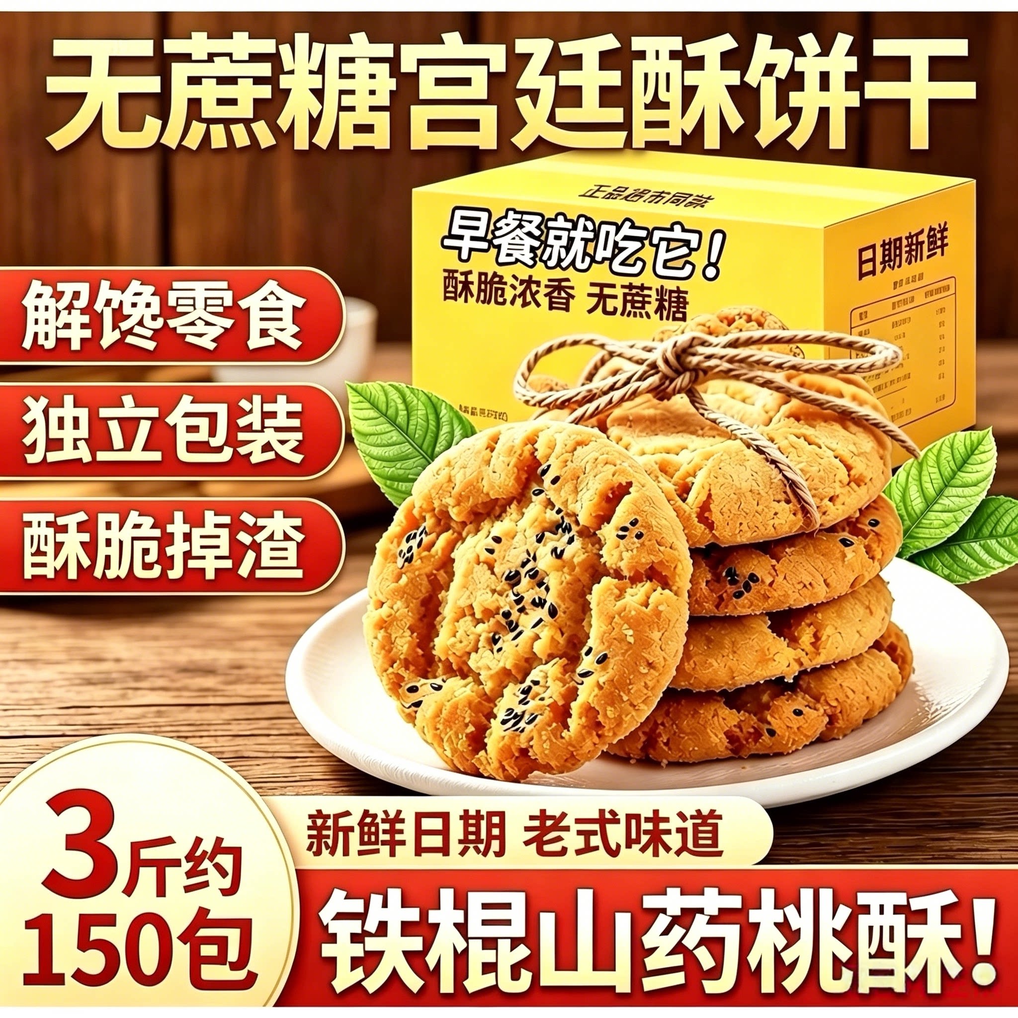 铁棍山药木糖醇宫廷桃酥解馋饱腹