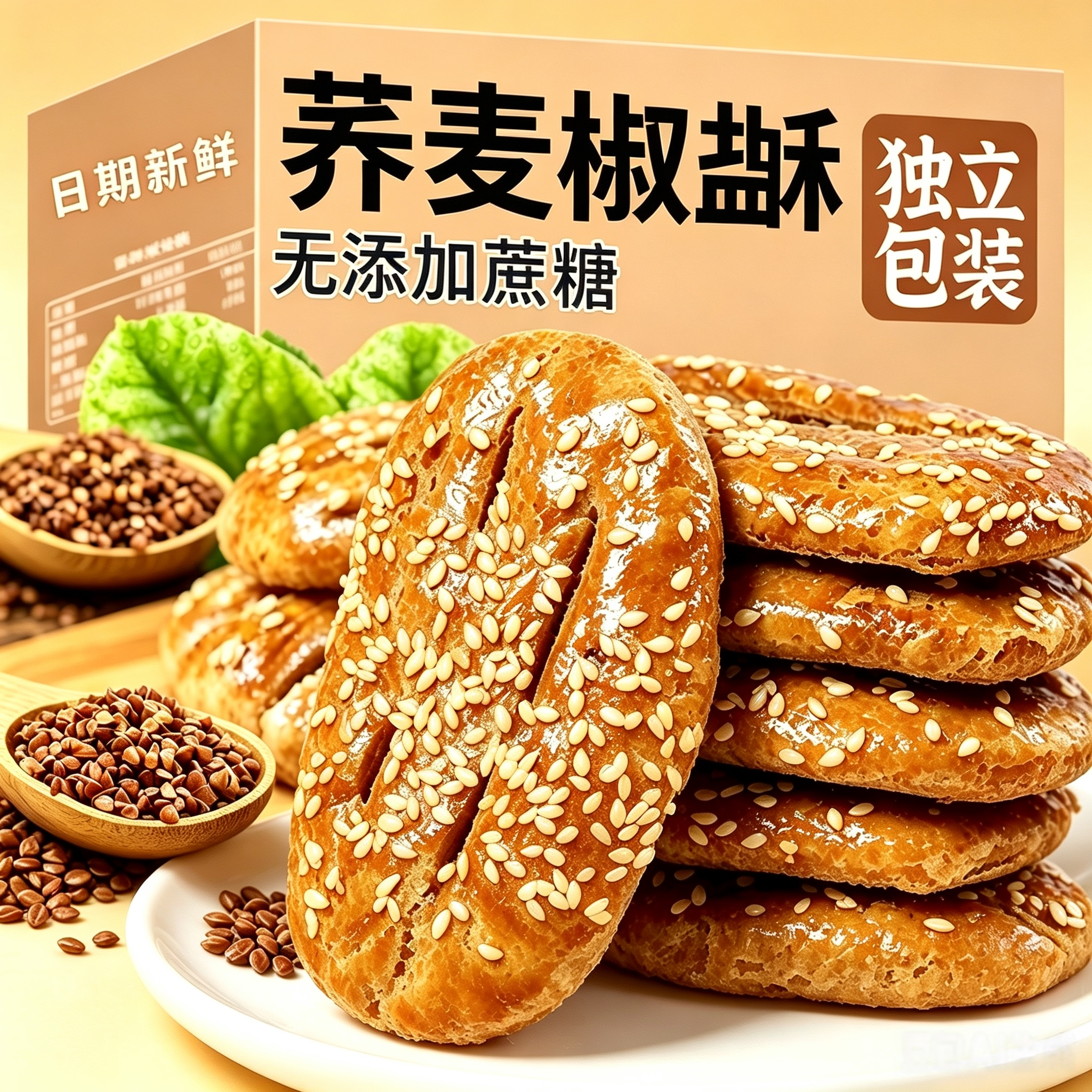 无蔗糖荞麦椒盐酥饼牛舌饼传统手工糕点咸香饼干孕妇零食食品